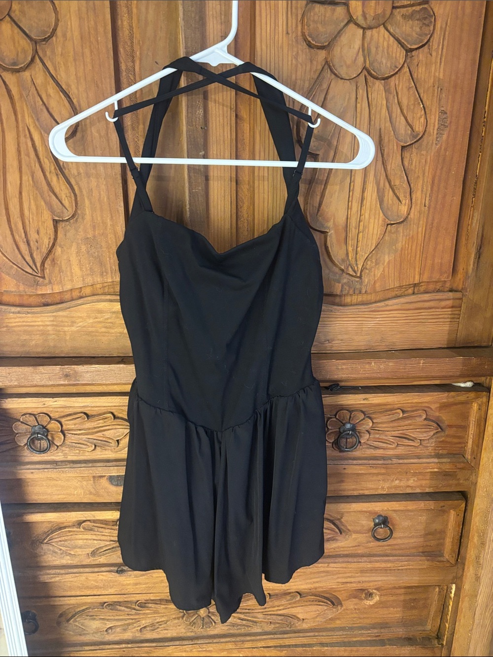 Black Cross-Back Romper Jumpsuit - Women's
